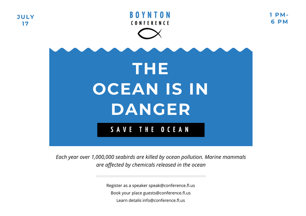 Eco Conference about Ocean Problems Poster A2 Horizontal Design Template