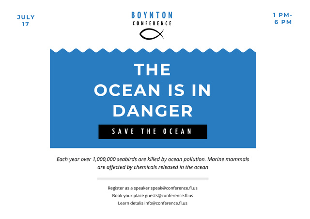 Plantilla de diseño de Eco Conference about Ocean Problems Poster A2 Horizontal 
