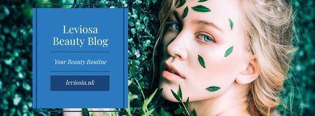 Beauty Blog with Woman in Green Leaves Facebook cover Design Template