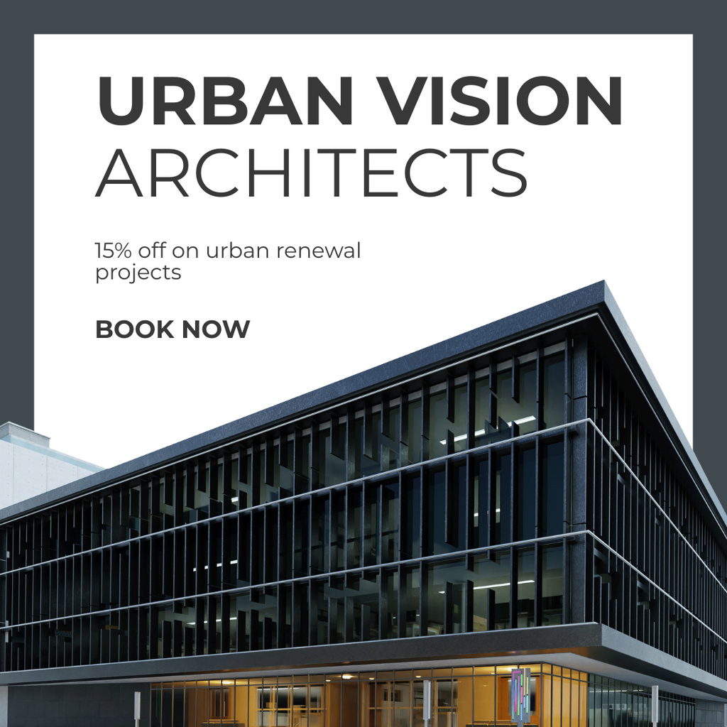 Architectural Services with Modern Urban Building Instagram ADデザインテンプレート