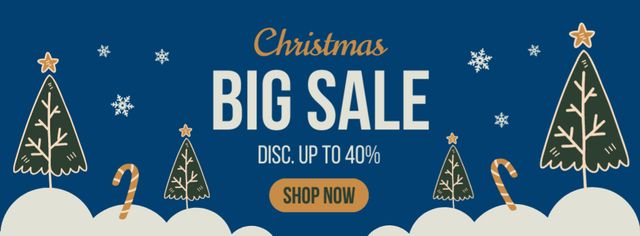 Christmas Big Sale Blue Illustrated Facebook cover Design Template