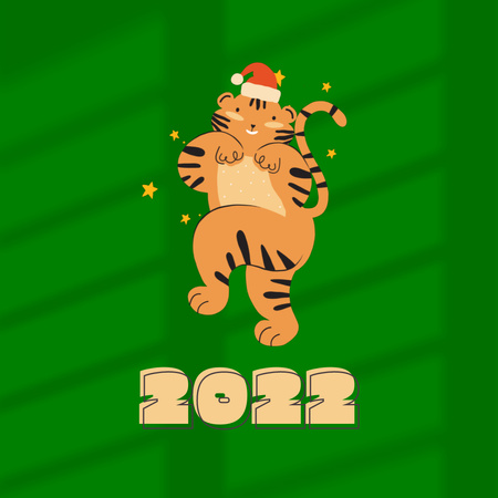 New Year Greeting with Cute Tiger Animated Post Design Template