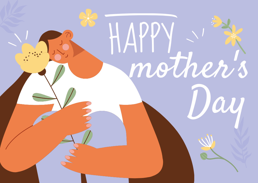 Mother's Day Holiday Greeting with Woman on Blue Postcard Šablona návrhu