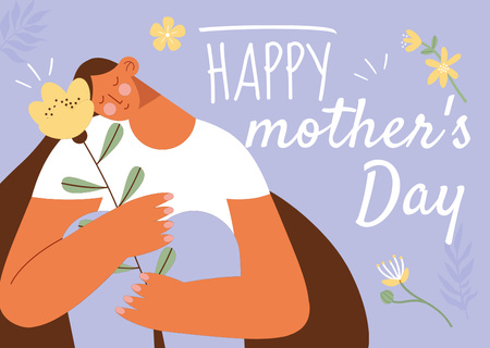 Saudação de feriado do Dia das Mães com mulher em azul Postcard Modelo de Design