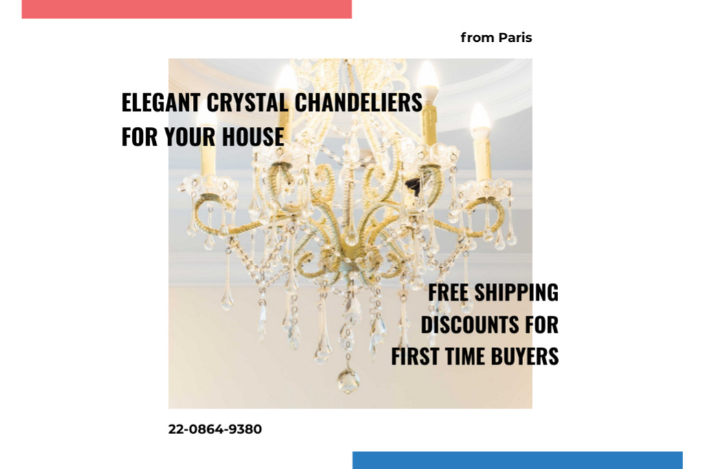 Elegant Crystal Chandeliers Shop Postcard 4x6in Šablona návrhu