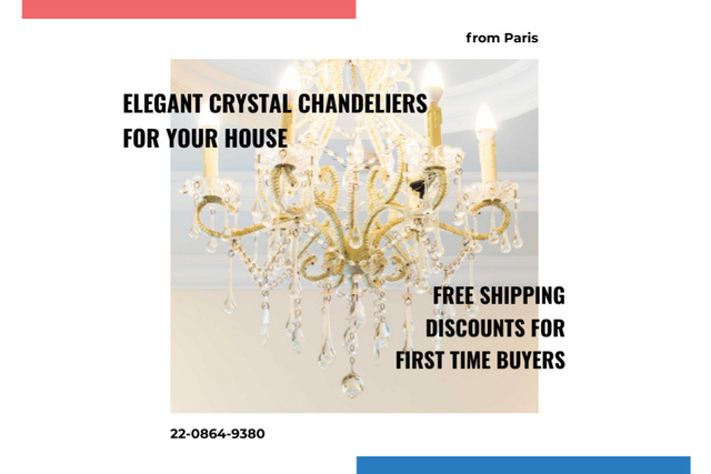 Elegant Crystal Chandeliers Shop Postcard 4x6in Πρότυπο σχεδίασης