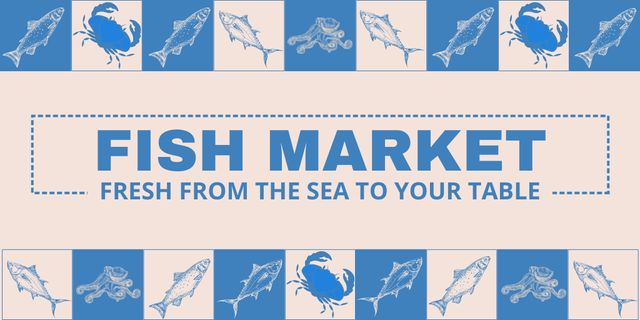 Fish Market Ad with Pattern Twitterデザインテンプレート
