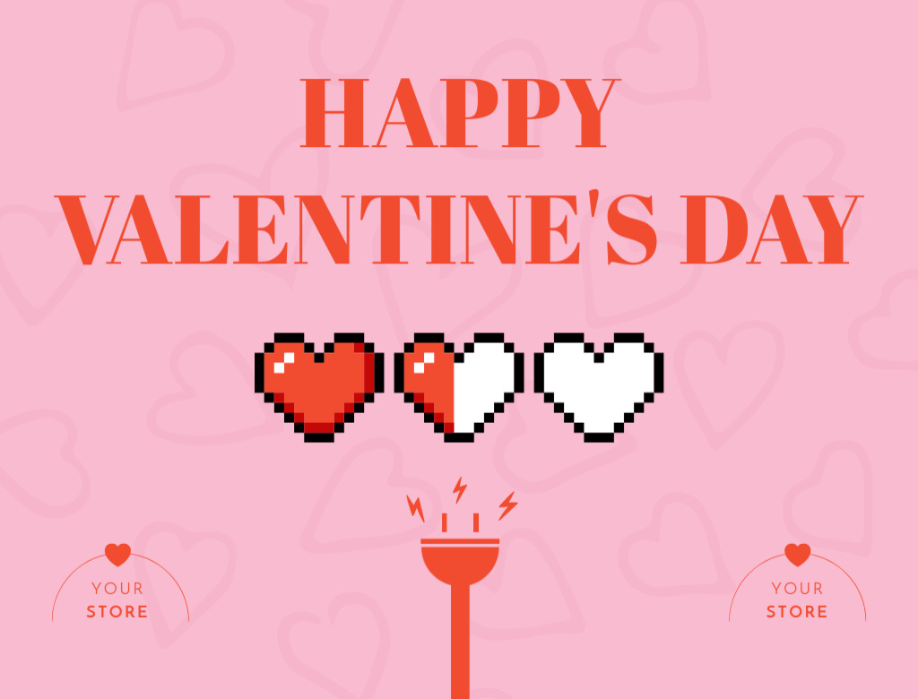 Designvorlage Happy Valentine's Day With Pixel Hearts für Postcard 4.2x5.5in