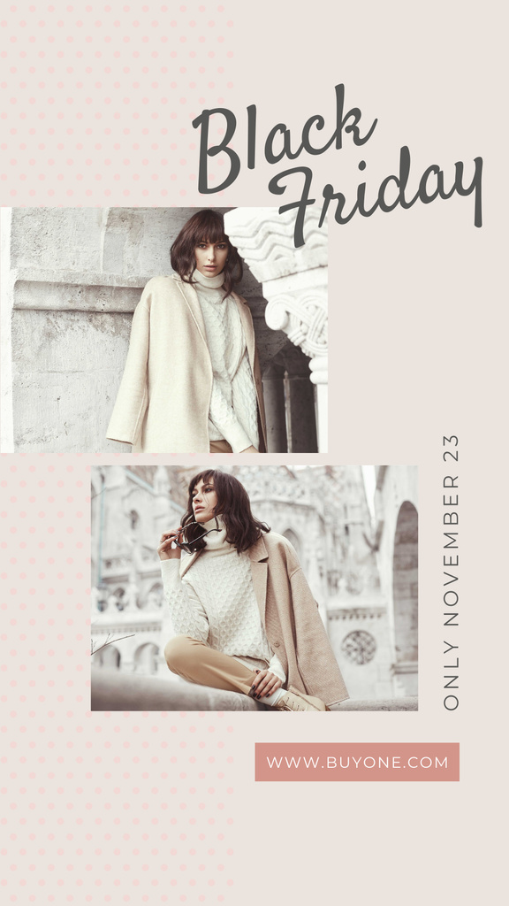 Designvorlage Black Friday Sale Stylish woman in winter clothes für Instagram Story