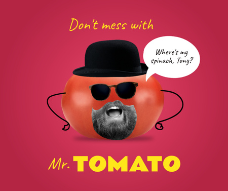 Funny Tomato Character with Human Mouth Facebook Design Template