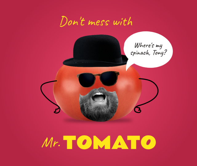 Template di design Funny Tomato Character with Human Mouth Facebook