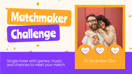Matchmaking Challenge Announcement with Cute Couple FB event cover Design Template