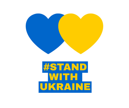 Hearts in Ukrainian Flag Colors and Phrase Stand with Ukraine Facebookデザインテンプレート
