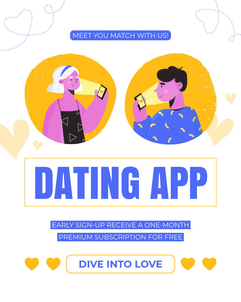 Man and Woman Using Dating App on Smartphones Instagram Post Vertical Modelo de Design