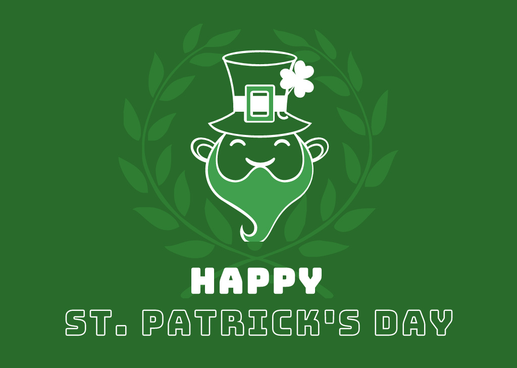 Happy St. Patrick's Day Greeting with Bearded Man Card Modelo de Design