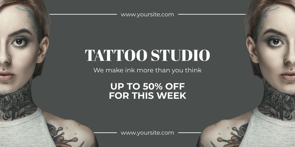 Tattoo Studio Offer Ink Artwork On Skin With Discount Twitter Šablona návrhu