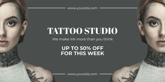 Plantilla de diseño de Tattoo Studio Offer Ink Artwork On Skin With Discount Twitter 