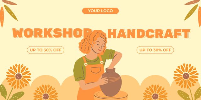 Ceramic Workshop Ad with Woman Potter Making Pot Twitter tervezősablon