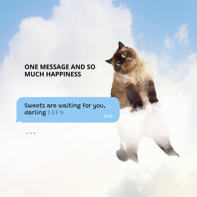 Funny Joke with Cat flying in Clouds Online Instagram Post Template -  VistaCreate