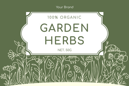 Organic Garden Herbs In Packaging With Illustration Label Design Template