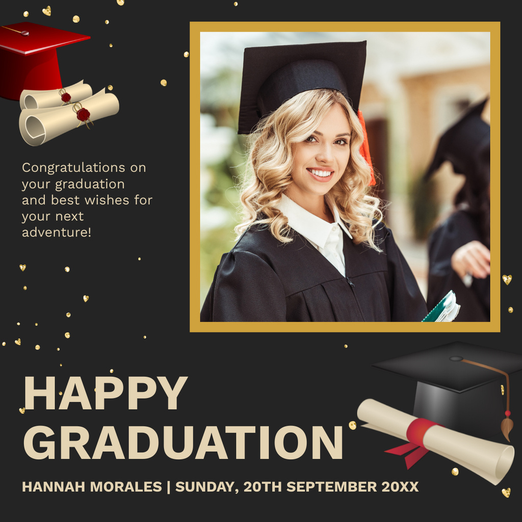 Happy Graduation to Young Pretty Girl LinkedIn post Tasarım Şablonu