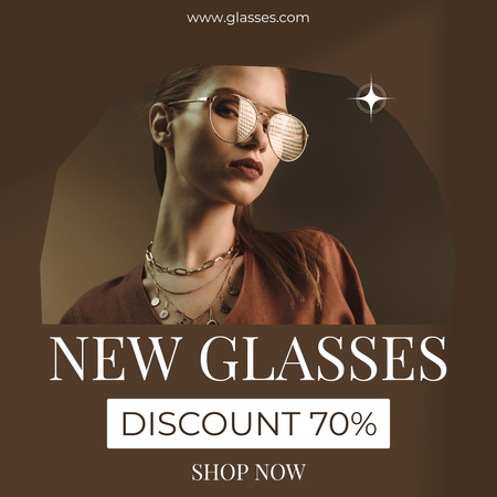 Plantilla de diseño de oferta tienda de gafas con mujer atractiva Instagram 