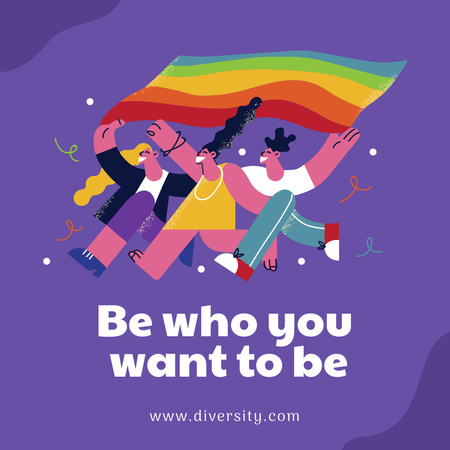 Happy Pride Month Greeting with People on Purple Instagram Design Template
