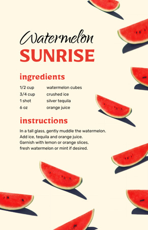 Watermelon Summer Drink Cooking Steps Recipe Card – шаблон для дизайну