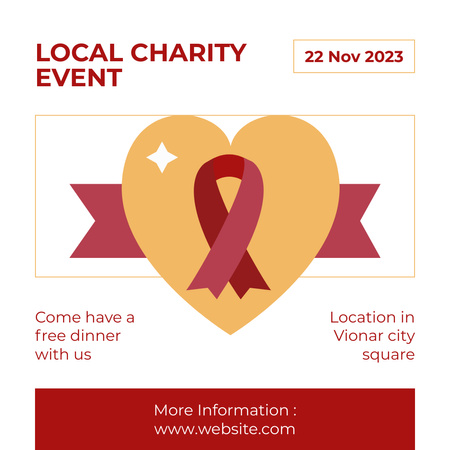 Modèle de visuel Annonce d'un événement caritatif local avec cœur et ruban - Instagram