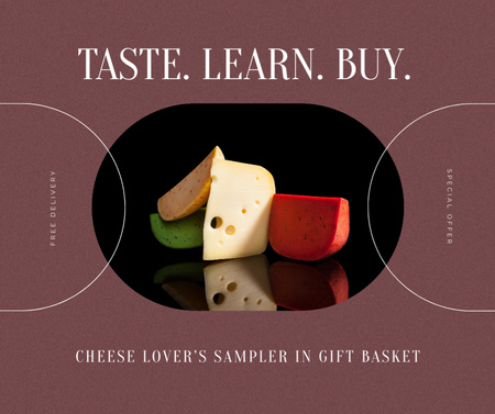 Cheese Tasting Announcement with Various Types of Cheeses Facebook Design Template