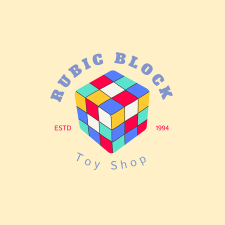 Ontwerpsjabloon van Logo van speelgoedwinkel advertenties met rubik 's cube