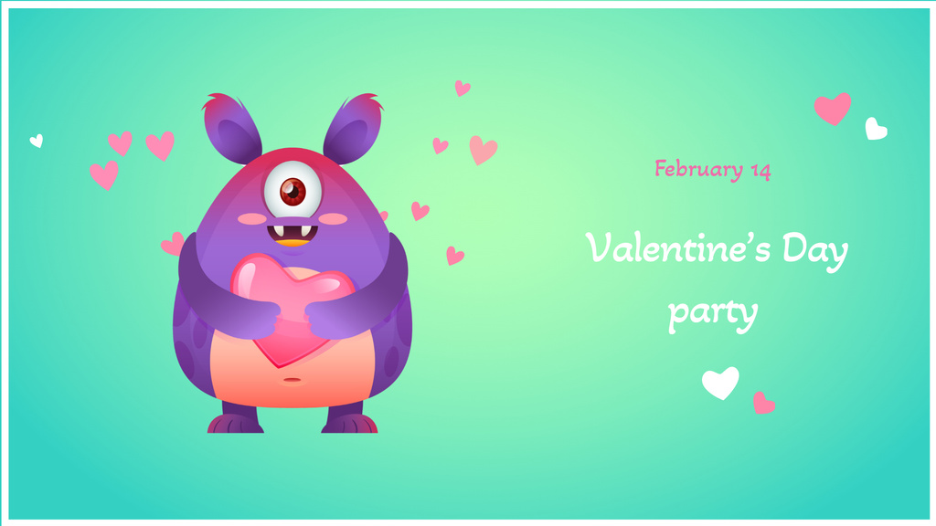 Valentine's Day Party Announcement with Cute Monster FB event cover Design Template
