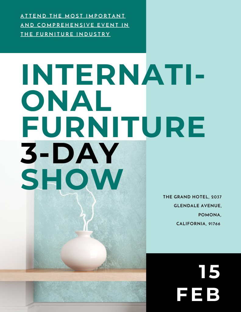 Furniture Show Announcement with White Vase for Home Decor Poster 8.5x11in Tasarım Şablonu