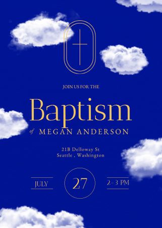 Ontwerpsjabloon van Invitation van Baptism Ceremony Announcement with Clouds in Sky