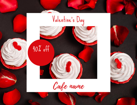 Offers Discounts on Cupcakes for Valentine's Day Thank You Card 5.5x4in Horizontal Design Template
