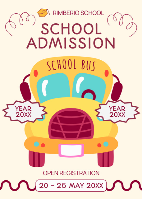 Ontwerpsjabloon van Flayer van School Admission Announcement with Cute School Bus