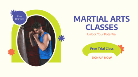 Реклама занятий боевыми искусствами с мужчиной на тренировке FB event cover – шаблон для дизайна