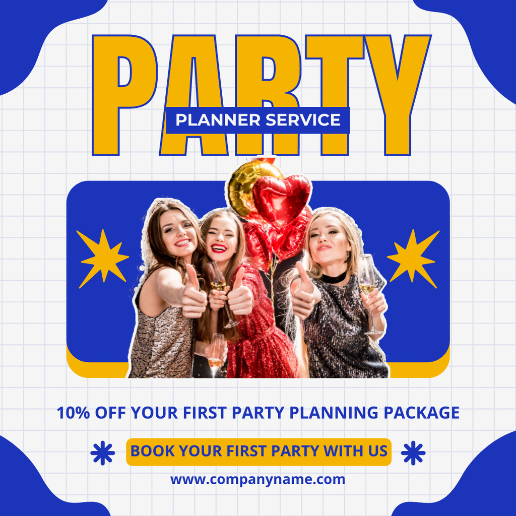 Discount on First Party Planning Instagram ADデザインテンプレート