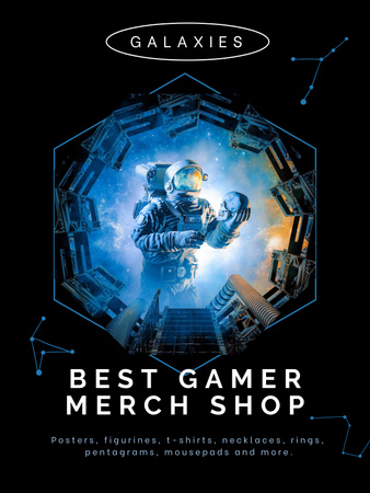 Gaming Shop Ad with Astronaut Poster US Design Template