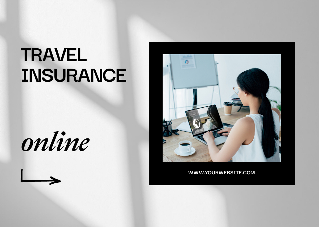 Ontwerpsjabloon van Flyer A6 Horizontal van Travel Insurance Online Booking with Brunette