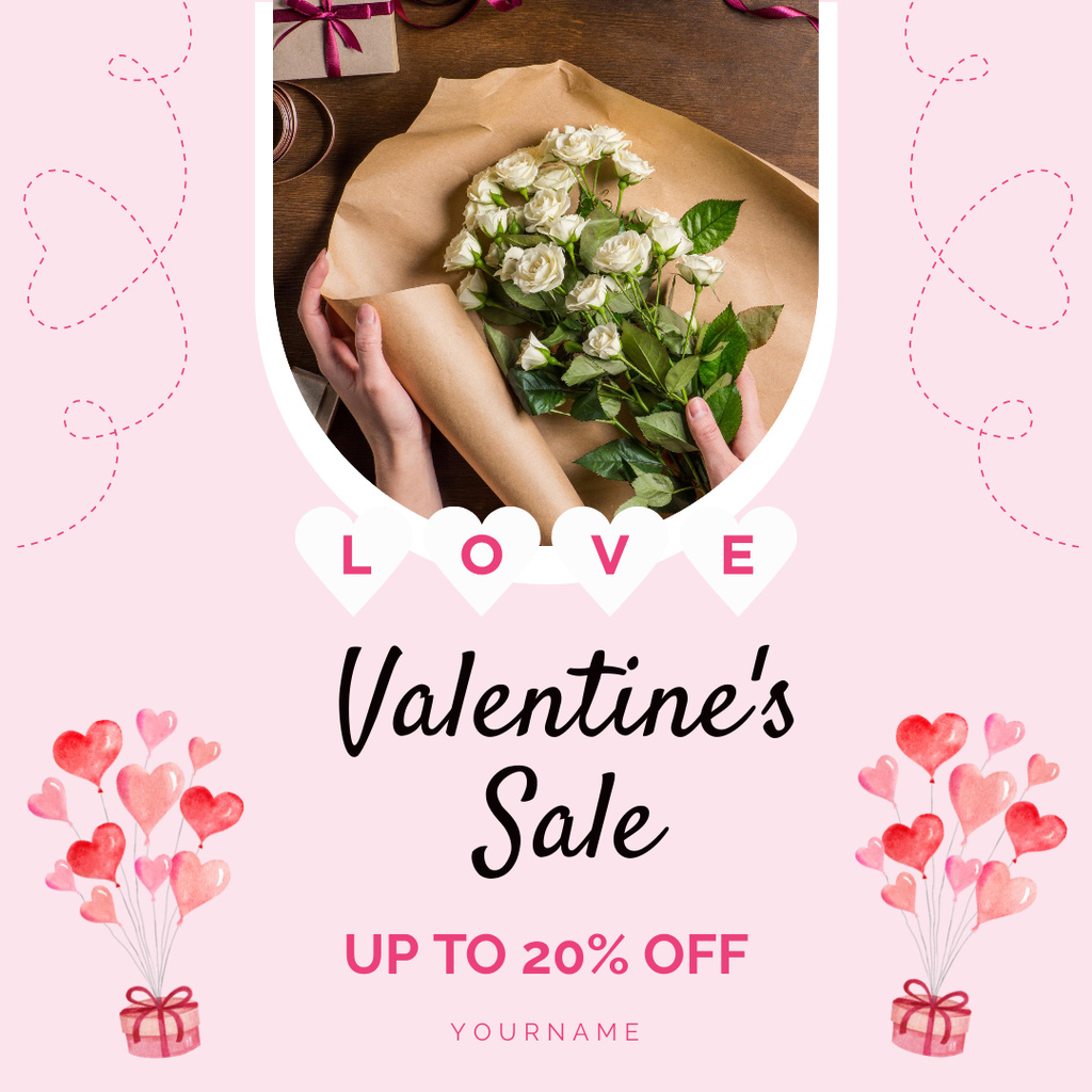 Valentine's Day Discount Offer with Beautiful White Roses Instagram AD – шаблон для дизайну