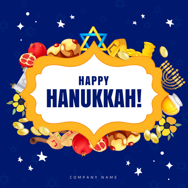 Happy Hanukkah Holiday With Colorful Symbols Instagram Tasarım Şablonu
