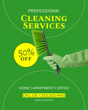 Licensed Cleaning Service With Gloves In Green Poster 16x20in Design Template