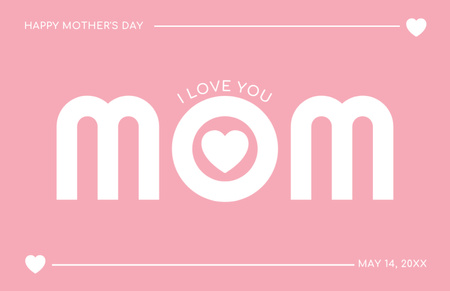 Mother's Day Greeting on Pink Minimalist Layout Thank You Card 5.5x8.5in Tasarım Şablonu