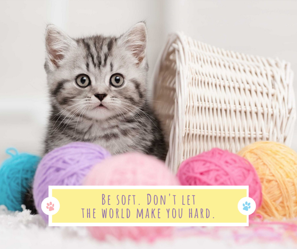 Cute Kitten in yarn balls Facebookデザインテンプレート