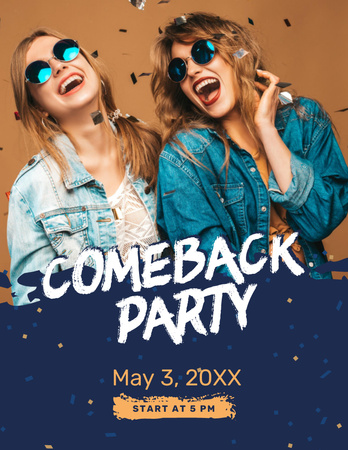 Party Invitation with Happy Girls under Confetti Flyer 8.5x11in Modelo de Design