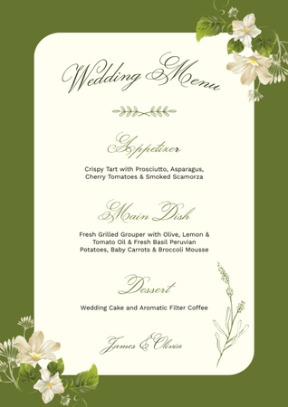 Wedding Dishes List on Vivid Green Background Menu Design Template
