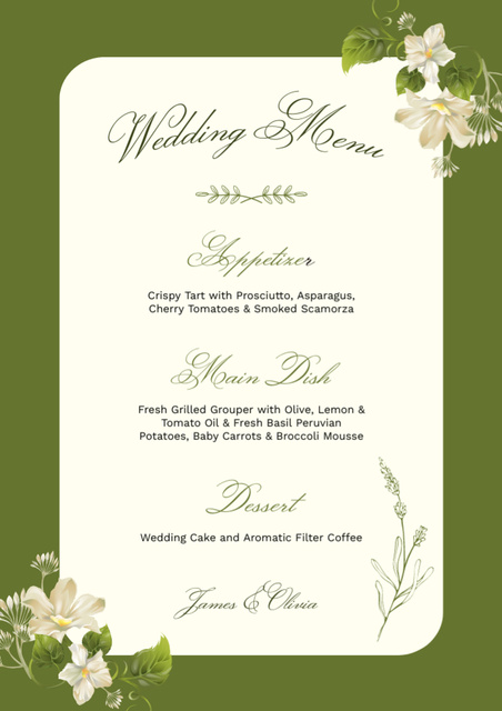 Wedding Dishes List on Vivid Green Background Menu Tasarım Şablonu