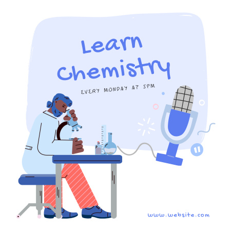 Chemistry Learning Materials for Kids with Cartoon Boy Podcast Cover Design Template