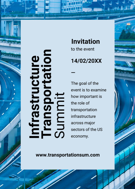 Transportation Summit Announcement on Blue Invitationデザインテンプレート